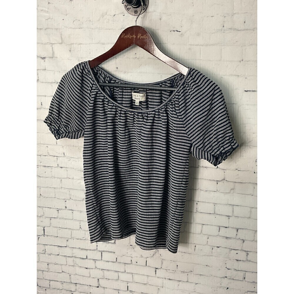 Madewell TEXTURE &THREAD Womens Blue White Stripe Top Shirt Stretch Sz. XXS (N2)